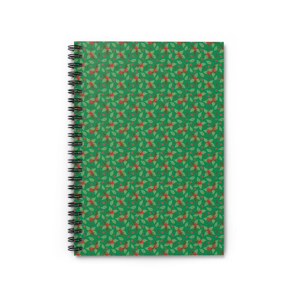 Christmas Holly Holiday Green Spiral Journal - Ruled Line