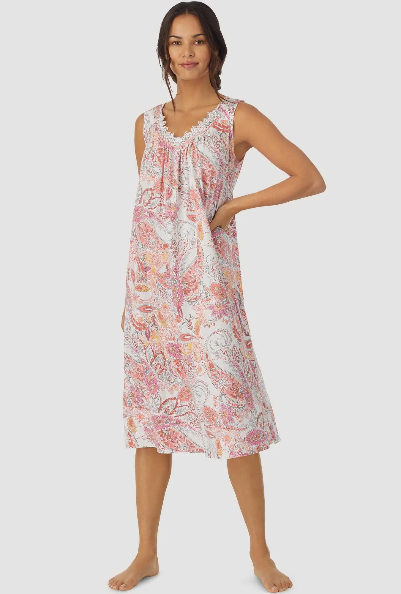 Coral Paisley Sleeveless Ballet Nightgown