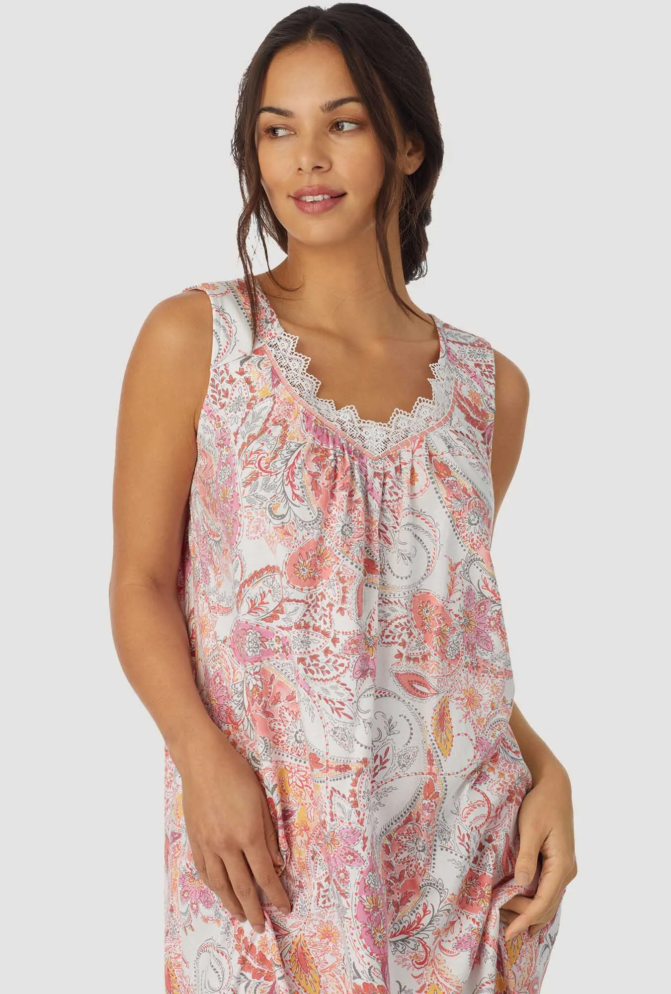 Coral Paisley Sleeveless Ballet Nightgown