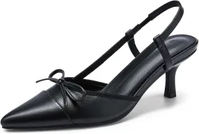 Coutgo Womens Bow Tie Slingback Pumps Pointed Toe Kitten Low Heel Patchwork Dress Heeled Sandals