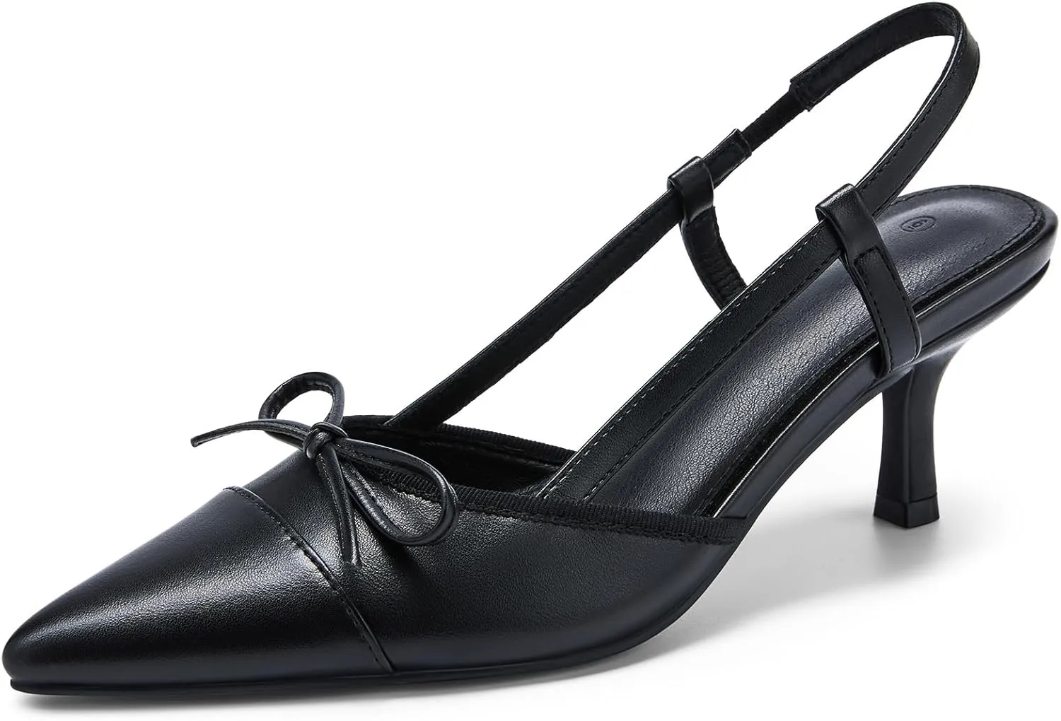 Coutgo Womens Bow Tie Slingback Pumps Pointed Toe Kitten Low Heel Patchwork Dress Heeled Sandals