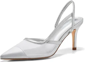 Coutgo Womens Mesh Slingback Heels Pointed Toe High Heels Pumps Slip On Party Dress Shoes