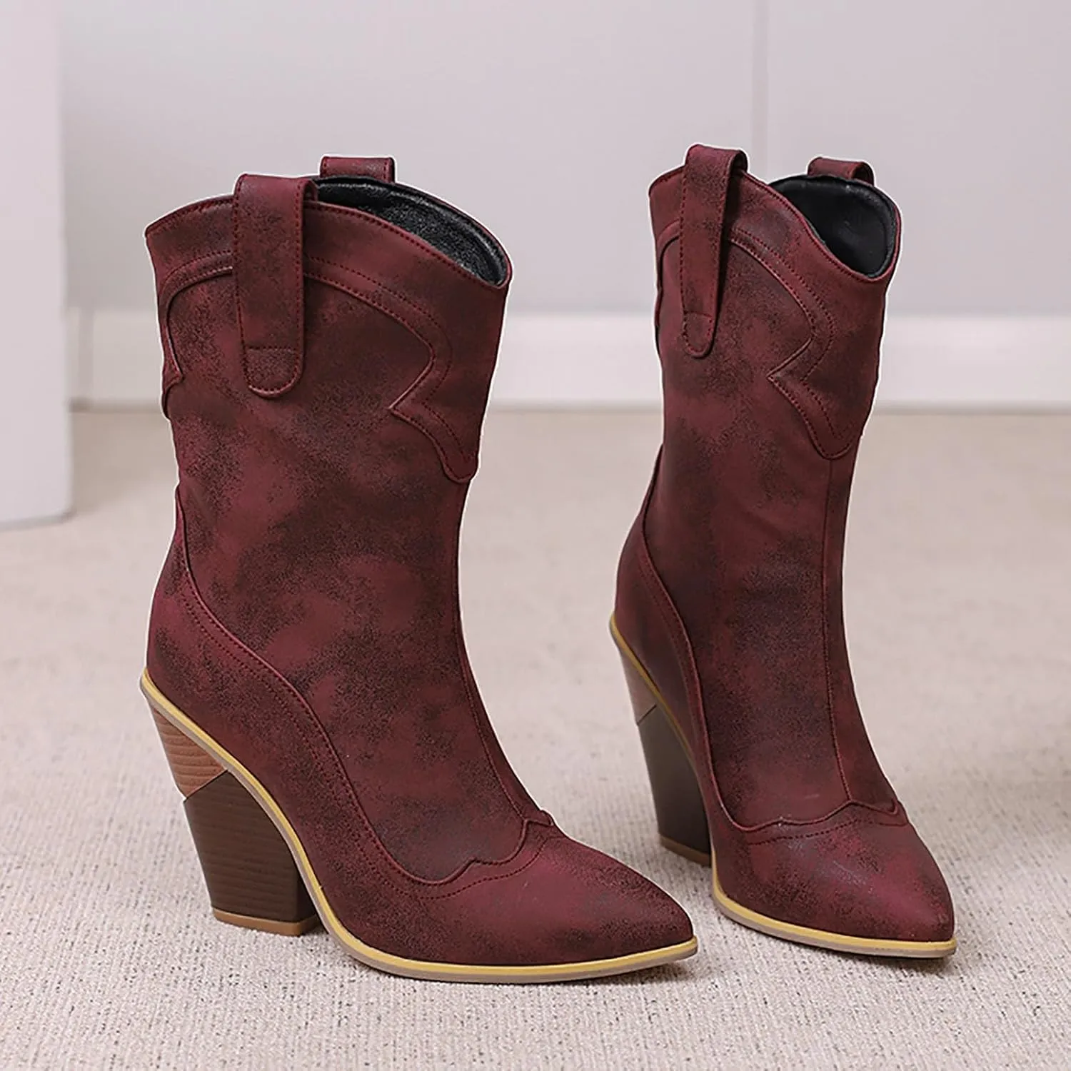Cowboy Boots For Women Pointy Toe Women's Western Boots Cowgirl Boots Mid Calf Boots Rain Boots Cowgirl Pull On Western Side