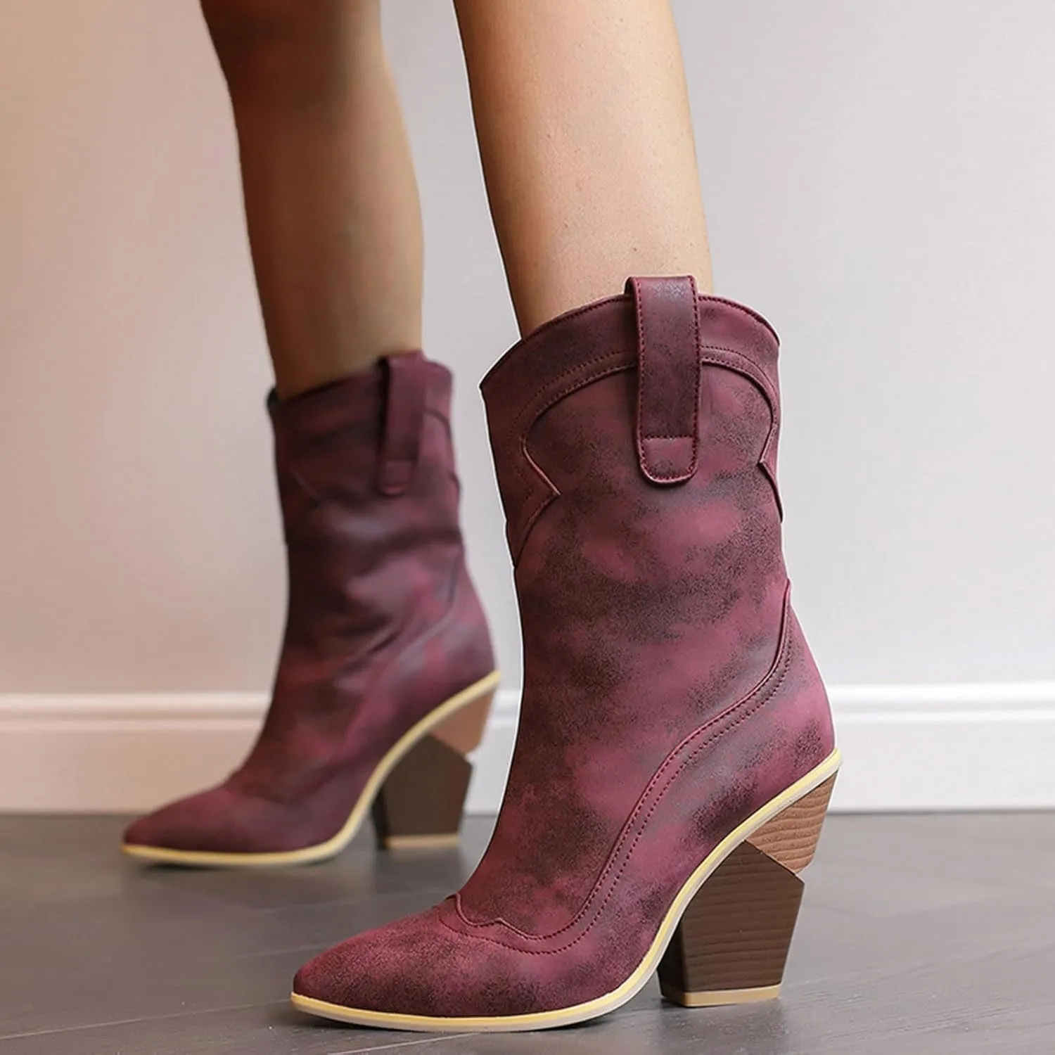 Cowboy Boots For Women Pointy Toe Women's Western Boots Cowgirl Boots Mid Calf Boots Rain Boots Cowgirl Pull On Western Side