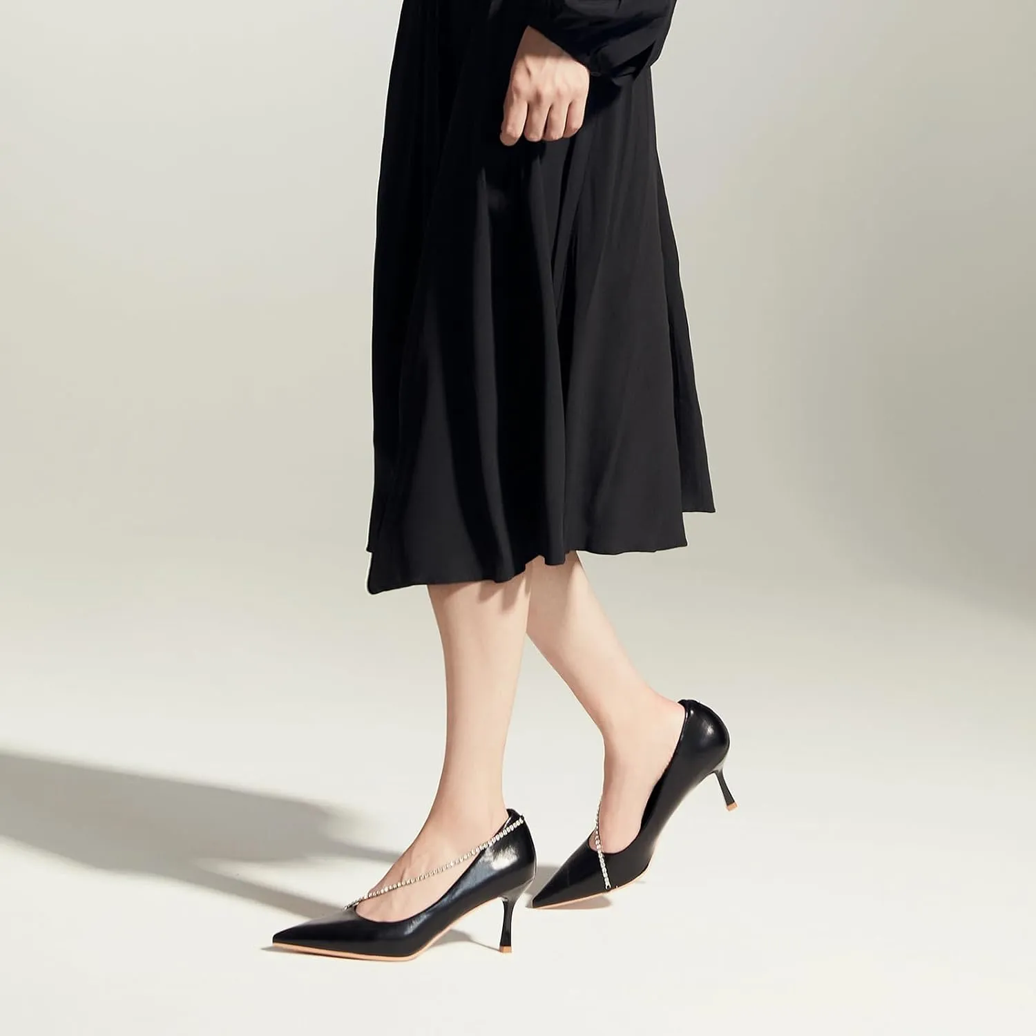 C.Paravano Women's Pumps | Crystal Chain Heels | Pointed Toe Kitten Heel | Comfortable Dress Shoes | Elegant Party Wedding Designer Shoes