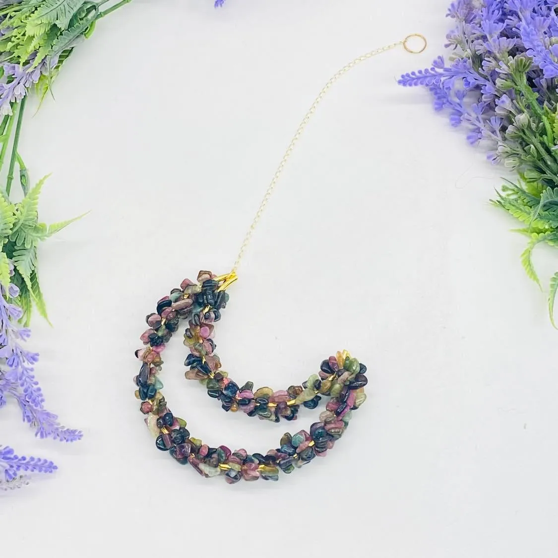Crystal Sun catcher,  Crescent Moon Hanging, Hand Wired Tourmaline Moon Hanging, Home Decor, Wall Hanging, Protection Crystal , Gift for her