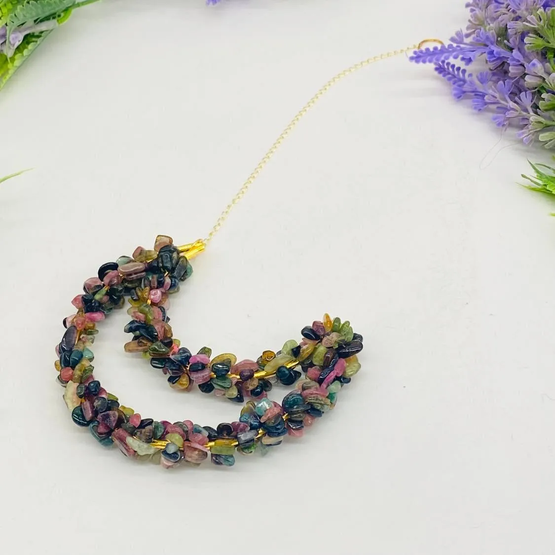 Crystal Sun catcher,  Crescent Moon Hanging, Hand Wired Tourmaline Moon Hanging, Home Decor, Wall Hanging, Protection Crystal , Gift for her