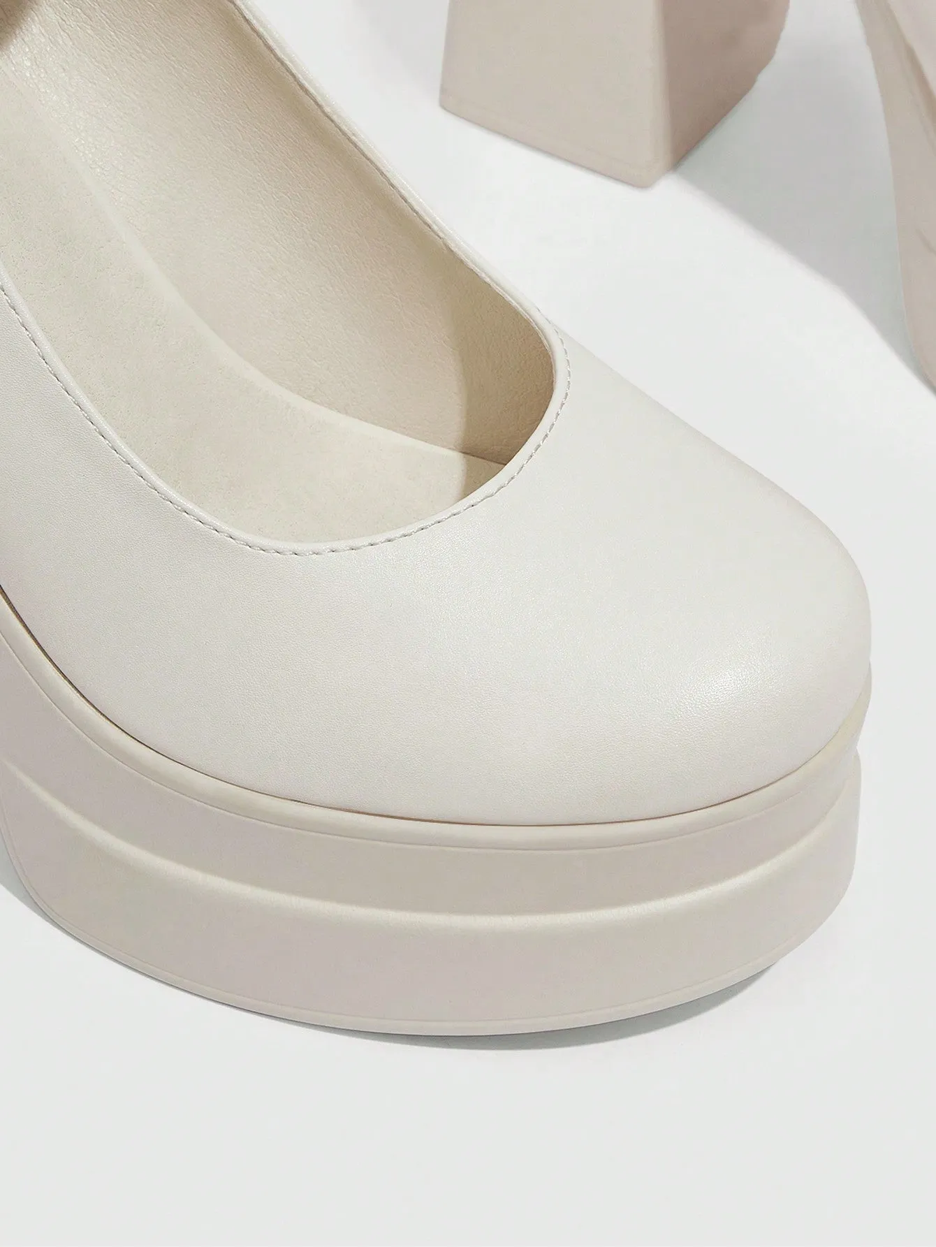 CUCCOO DOLLMOD Women's Shoes Fashion Ankle Strap Pumps Platform Chunky Heeled White Pumps For Summer Graduation Heels Prom Heels Vacation Shoes Summer Sale