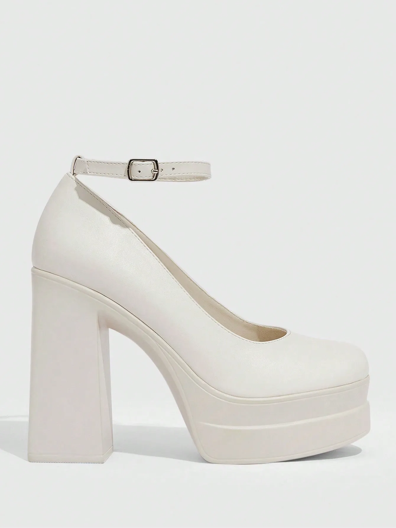 CUCCOO DOLLMOD Women's Shoes Fashion Ankle Strap Pumps Platform Chunky Heeled White Pumps For Summer Graduation Heels Prom Heels Vacation Shoes Summer Sale