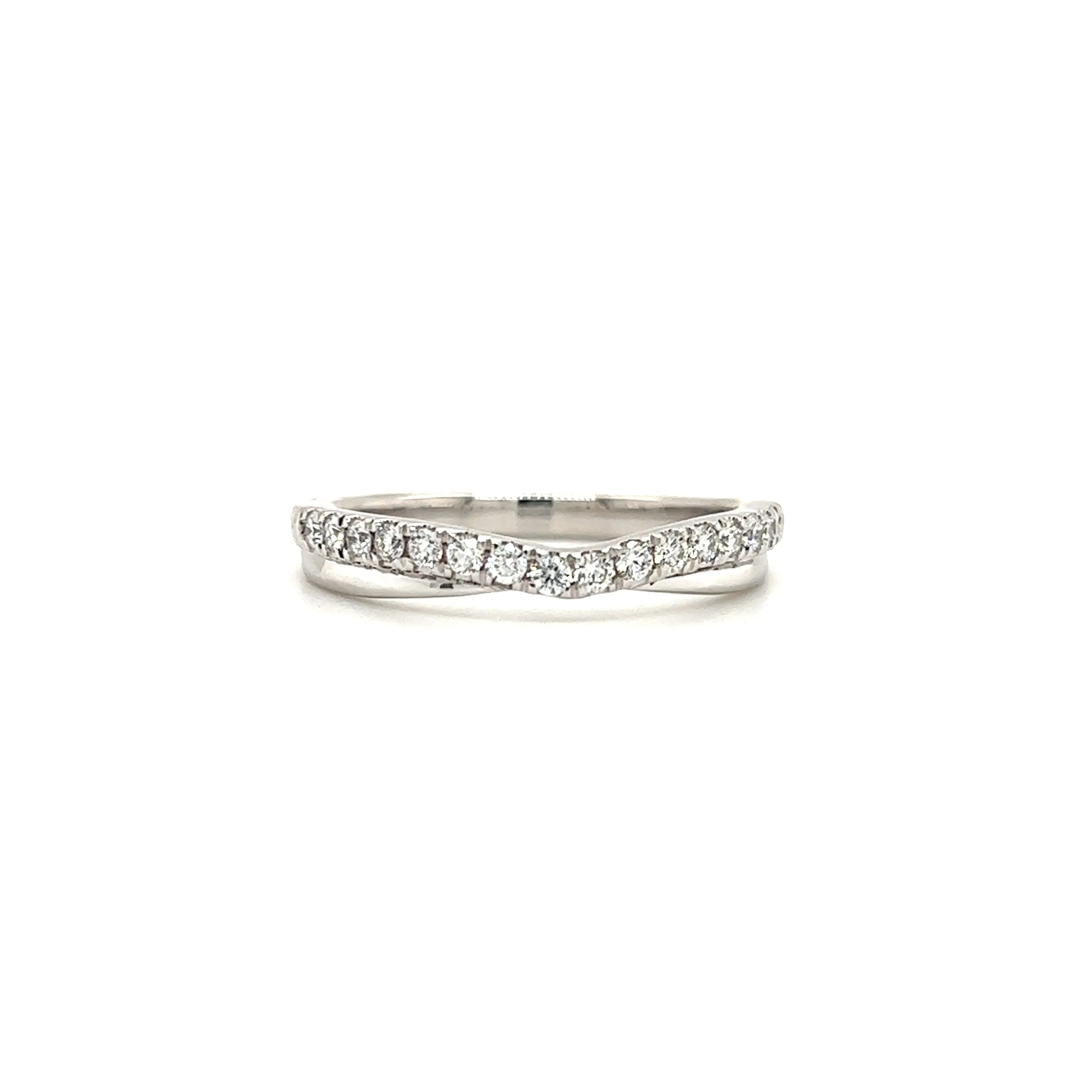 Diamond Chevron Ring with Sixteen Diamonds in 14K White Gold