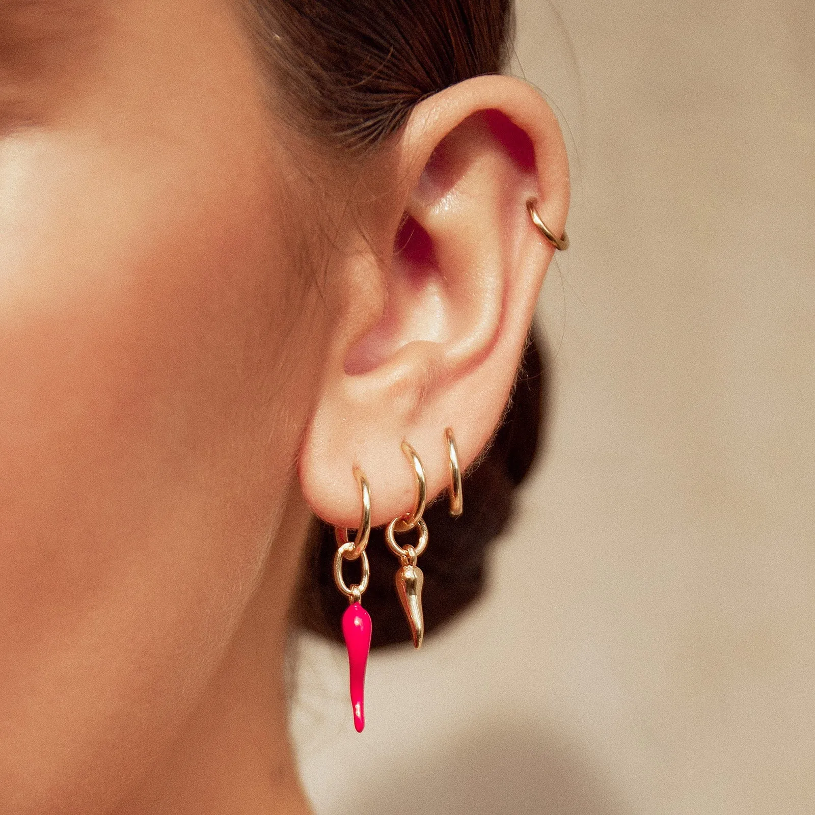 Double Cornicello Single Earring Stack