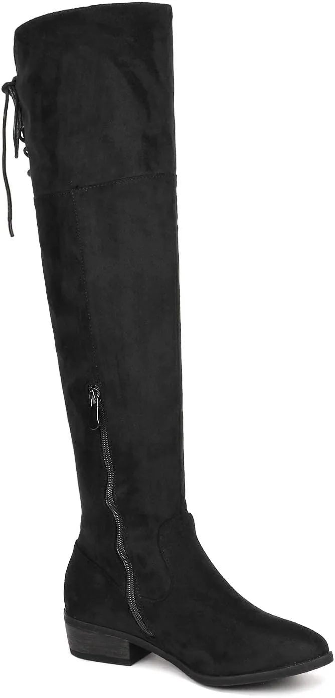 DREAM PAIRS Women's Over The Knee High Low Block Heel Riding Boots