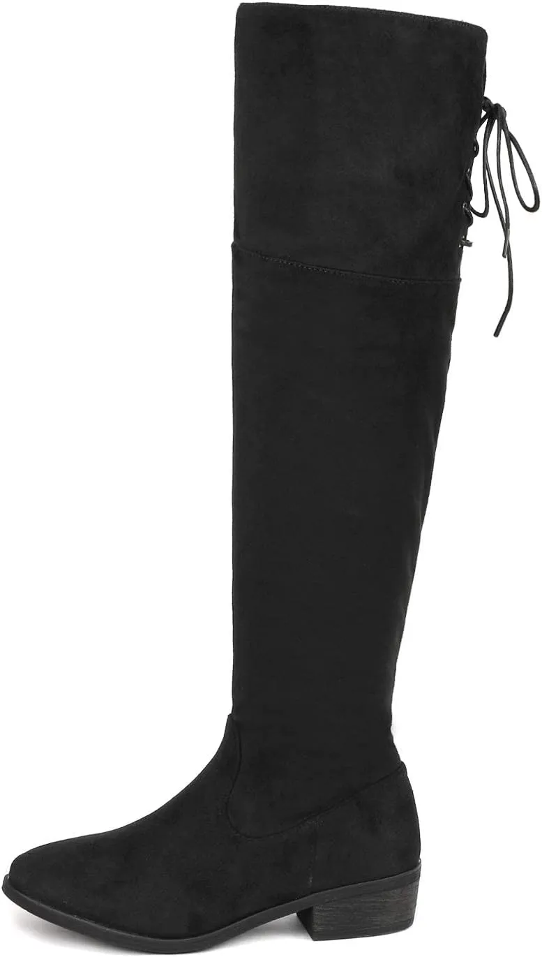 DREAM PAIRS Women's Over The Knee High Low Block Heel Riding Boots