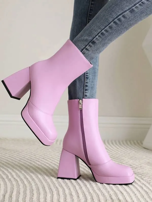 Fashion Casual Square Toe Platform Block Heel&Boots