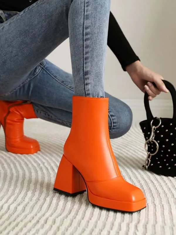 Fashion Casual Square Toe Platform Block Heel&Boots