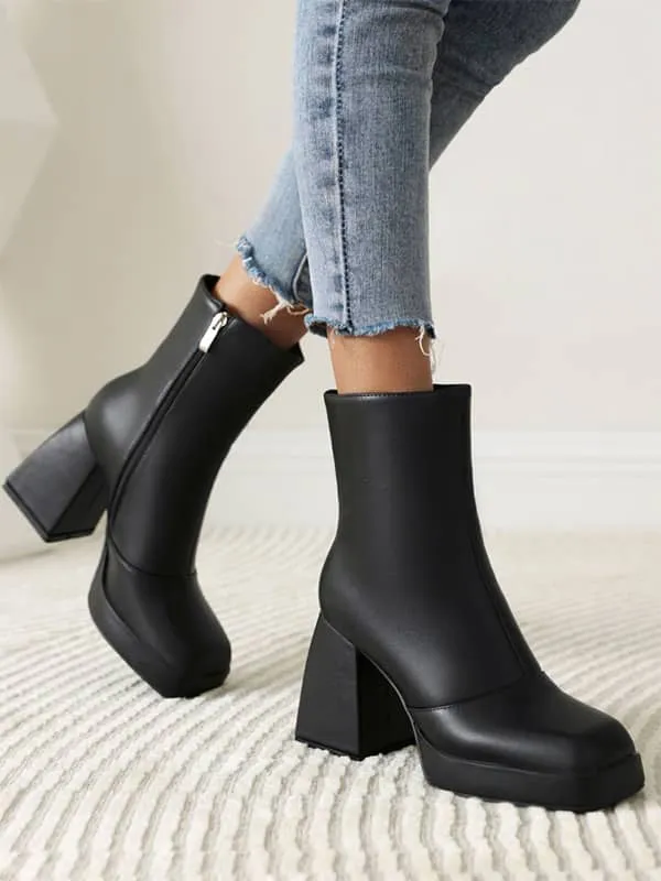 Fashion Casual Square Toe Platform Block Heel&Boots