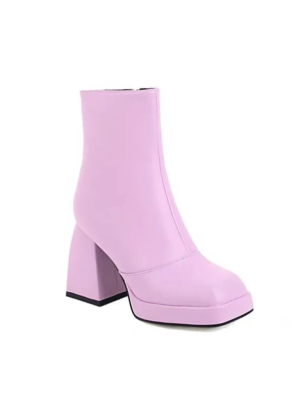 Fashion Casual Square Toe Platform Block Heel&Boots