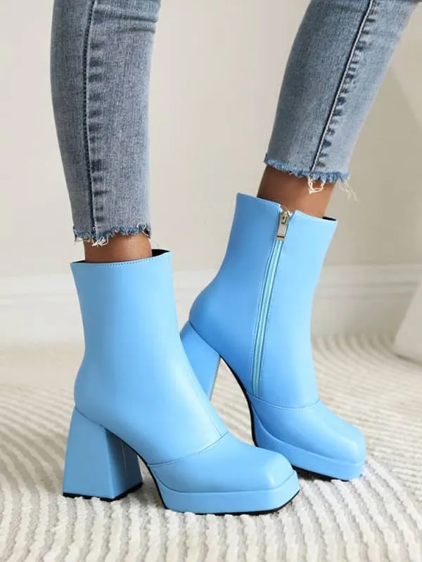 Fashion Casual Square Toe Platform Block Heel&Boots