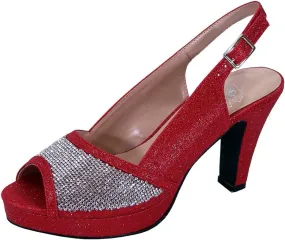Floral Nadia Women's Wide Width Rhinestone Studded Peep-Toe Slingback Shoes
