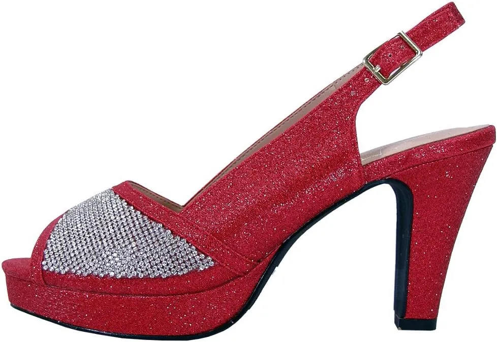 Floral Nadia Women's Wide Width Rhinestone Studded Peep-Toe Slingback Shoes