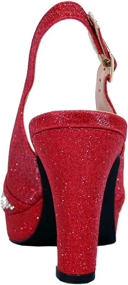 Floral Nadia Women's Wide Width Rhinestone Studded Peep-Toe Slingback Shoes