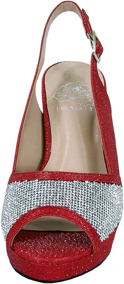 Floral Nadia Women's Wide Width Rhinestone Studded Peep-Toe Slingback Shoes