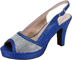 Floral Nadia Women's Wide Width Rhinestone Studded Peep-Toe Slingback Shoes