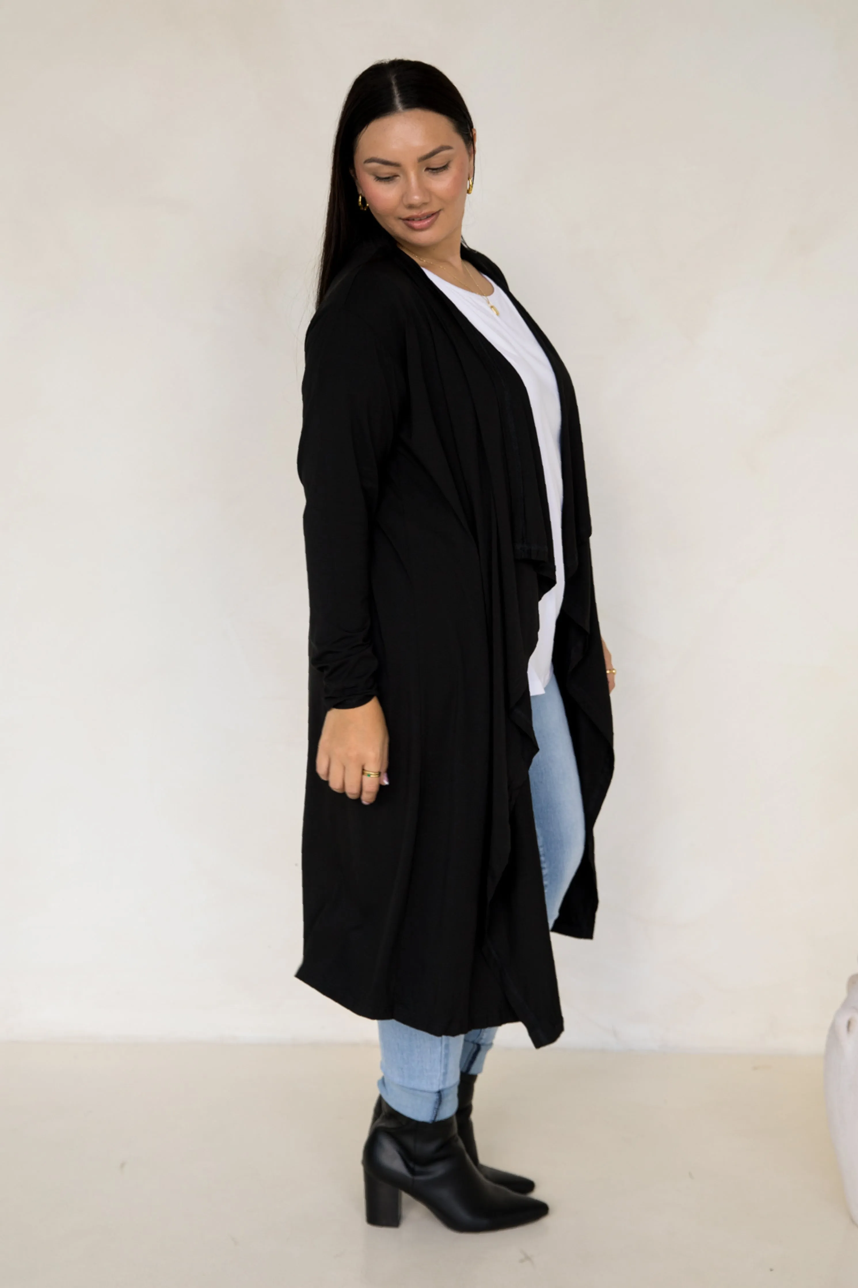 Flyaway Bamboo Cardigan in Black