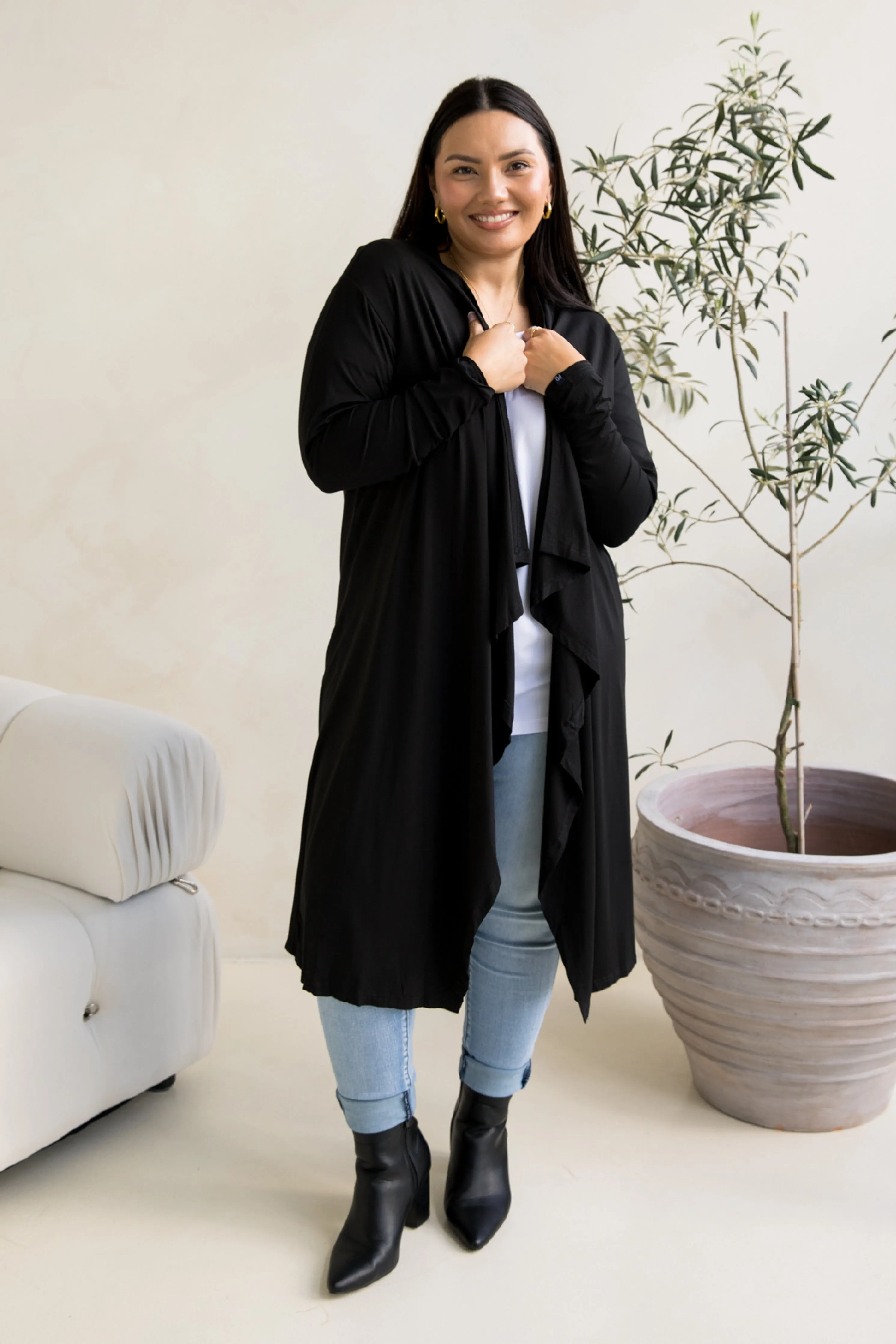 Flyaway Bamboo Cardigan in Black