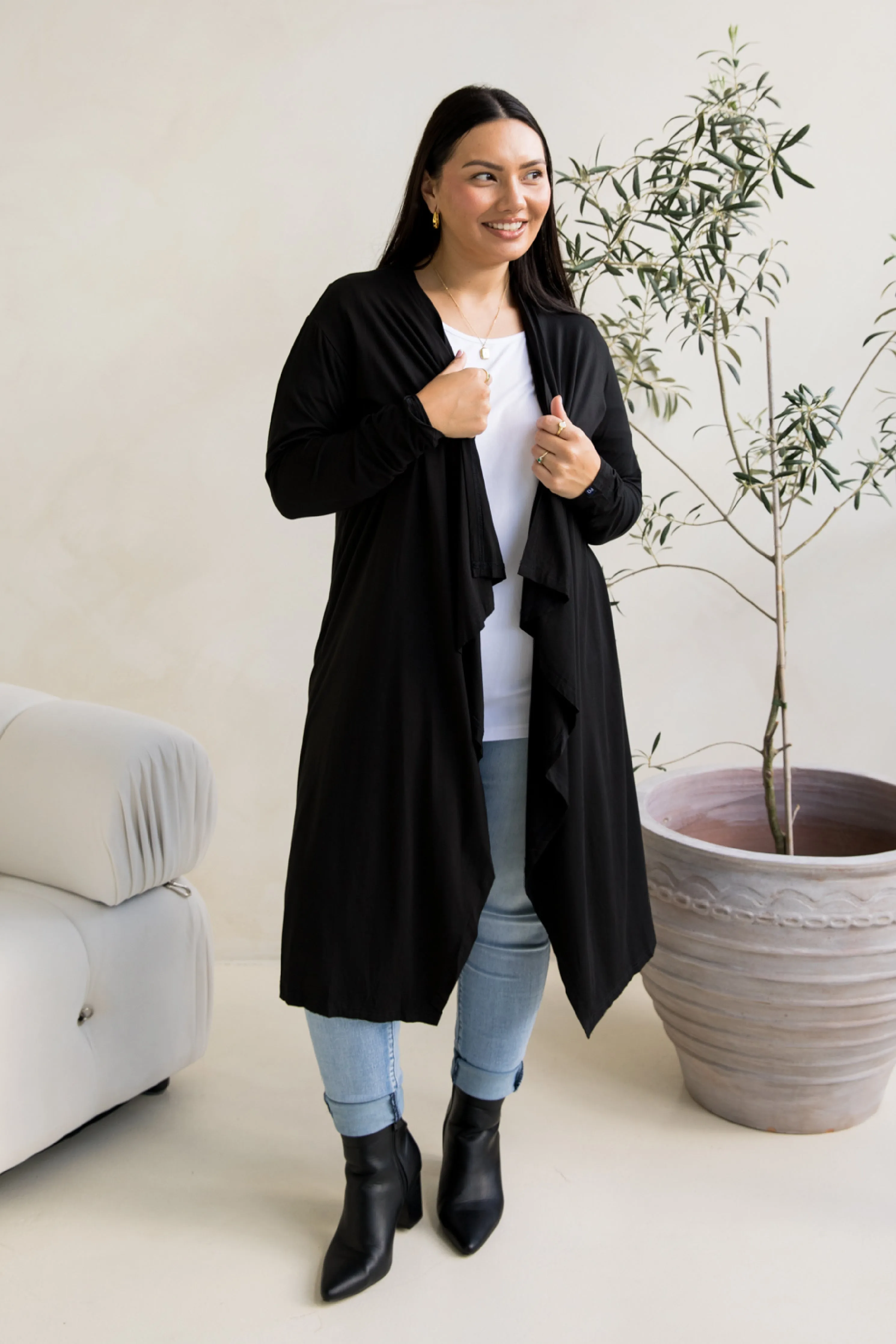 Flyaway Bamboo Cardigan in Black
