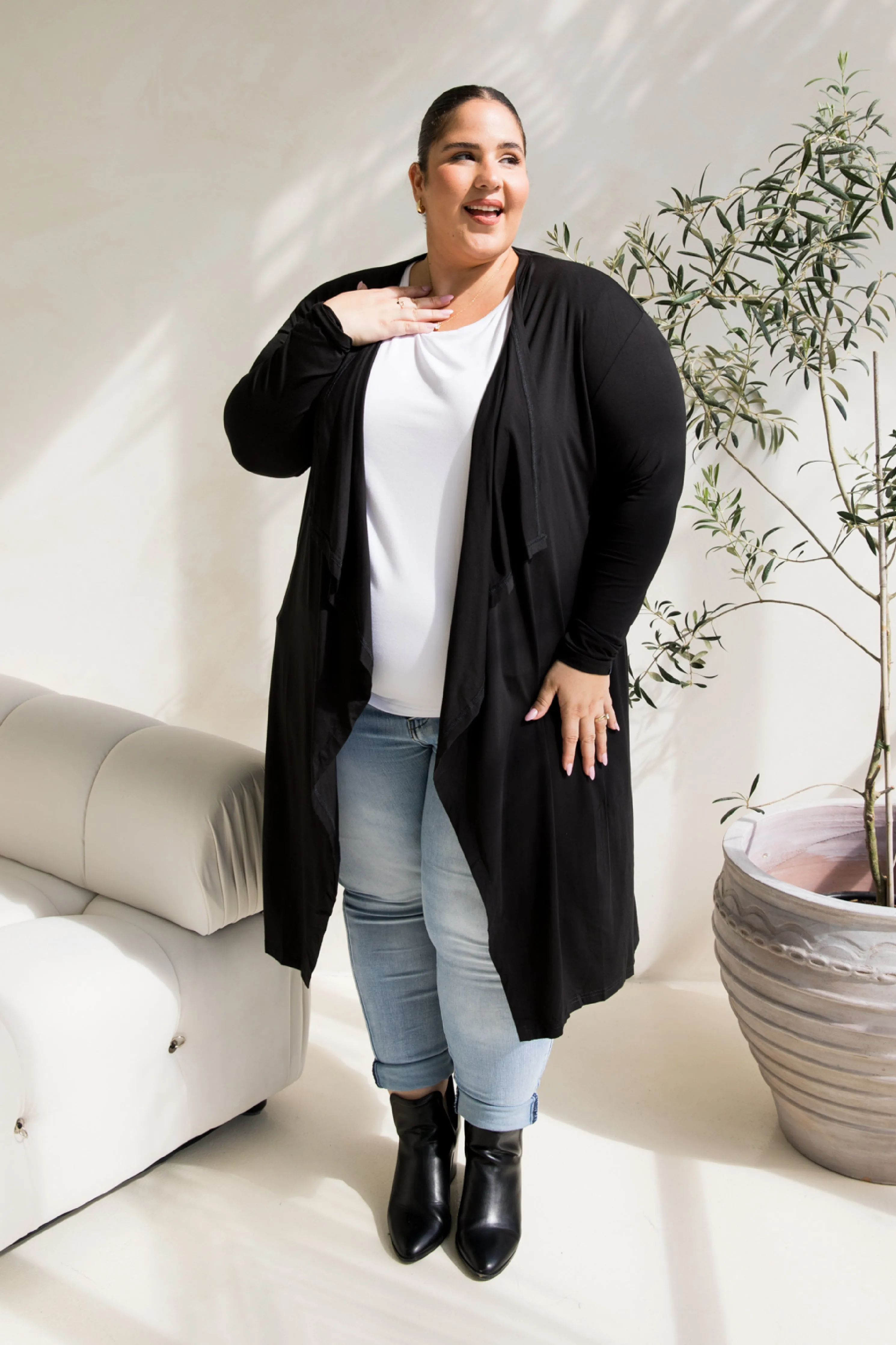 Flyaway Bamboo Cardigan in Black
