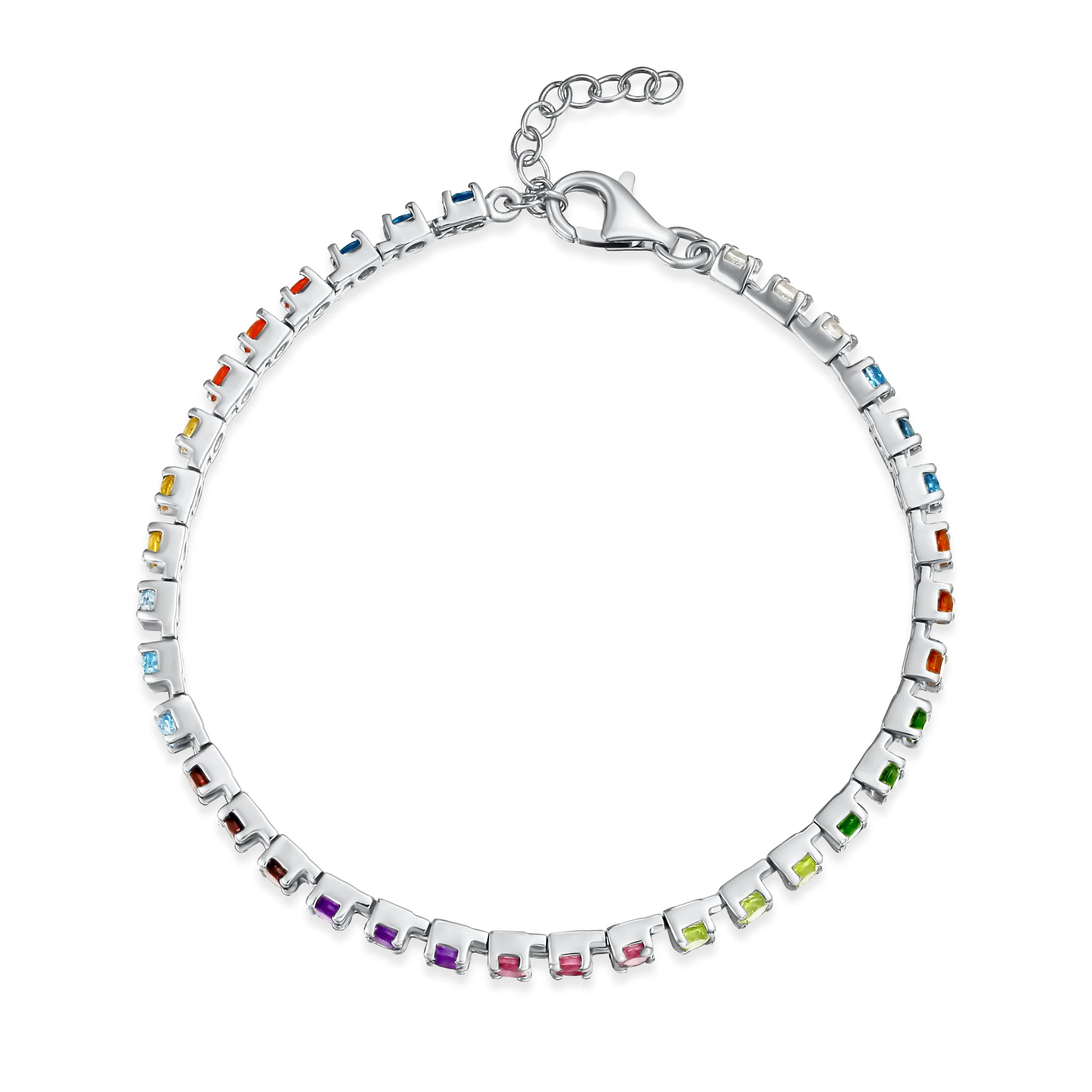 Gemstone Garnet Sapphire Amethyst Opal Tennis Bracelet Sterling Silver 7-7.5"