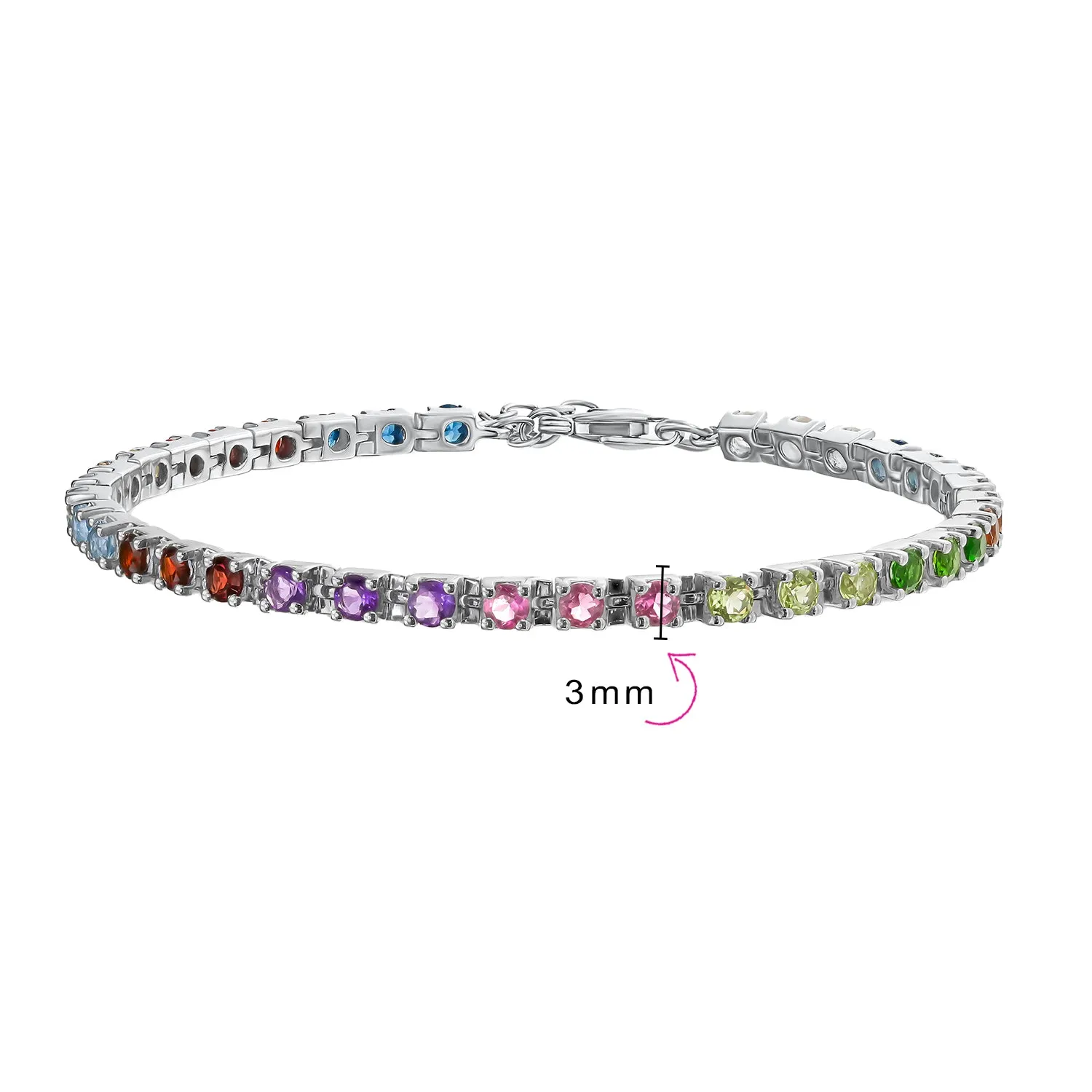 Gemstone Garnet Sapphire Amethyst Opal Tennis Bracelet Sterling Silver 7-7.5"