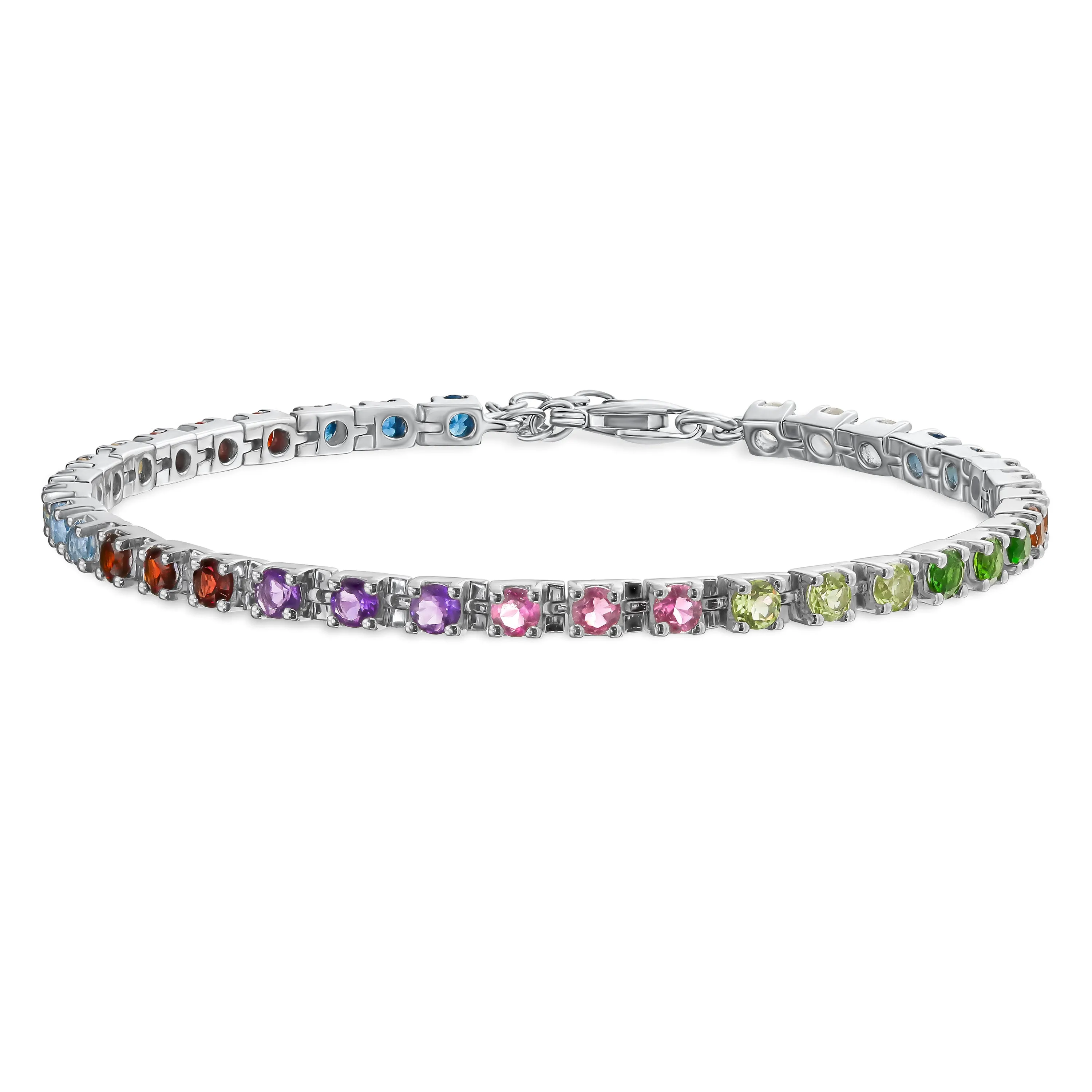 Gemstone Garnet Sapphire Amethyst Opal Tennis Bracelet Sterling Silver 7-7.5"