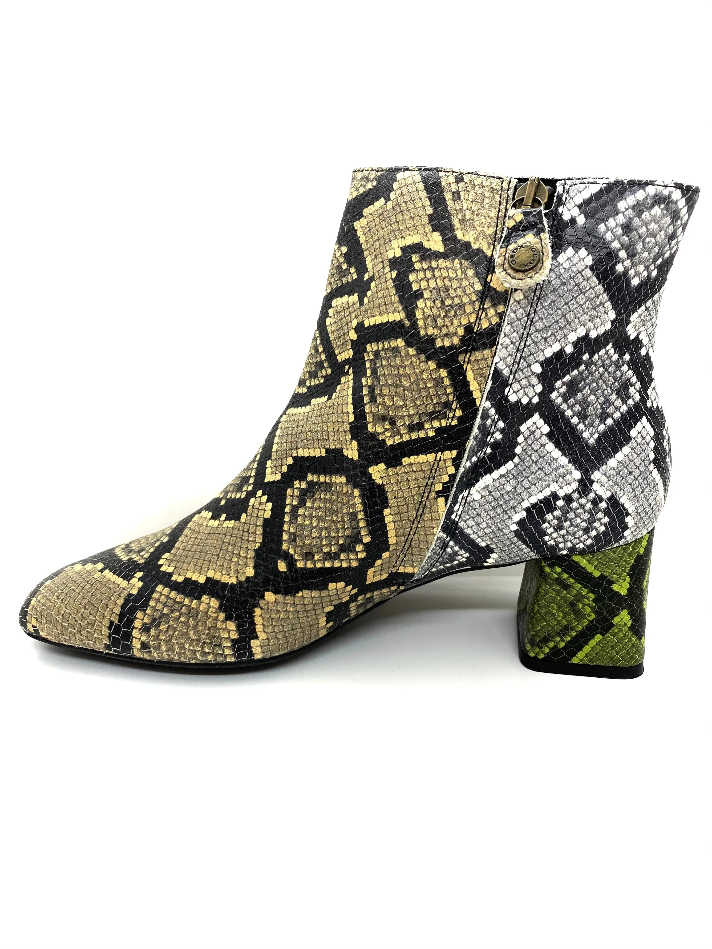 Geox Ladies Block Heel Ankle Muti Snake Seyla