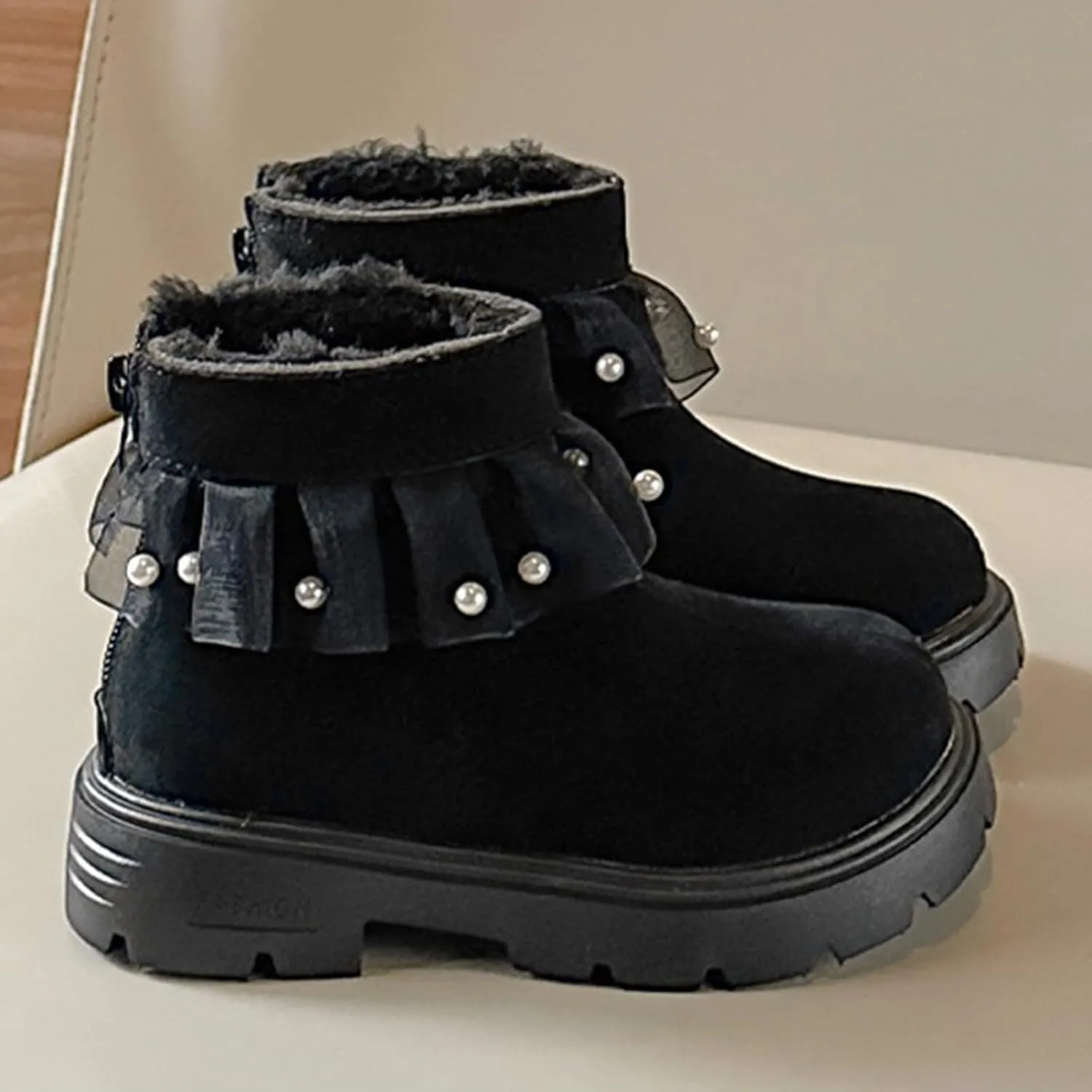 Girls Boots Kids Winter Faux Fr Warm Snow Ankle Kid's Bow Boots For Toddler/Little Kid Slip On Outdoor Winter Shoes