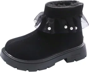 Girls Boots Kids Winter Faux Fr Warm Snow Ankle Kid's Bow Boots For Toddler/Little Kid Slip On Outdoor Winter Shoes