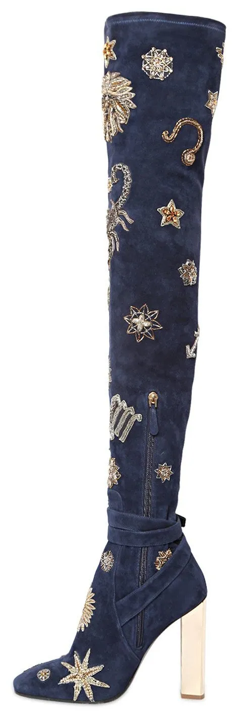 Gold Threaded Zodiac Over-the-Knee Boots