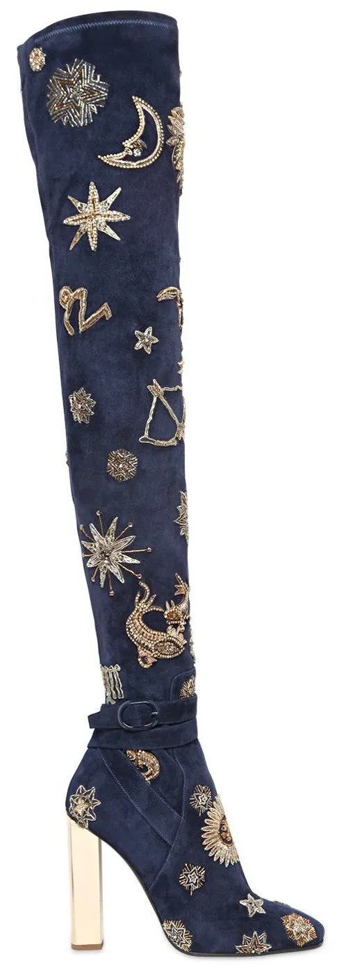 Gold Threaded Zodiac Over-the-Knee Boots