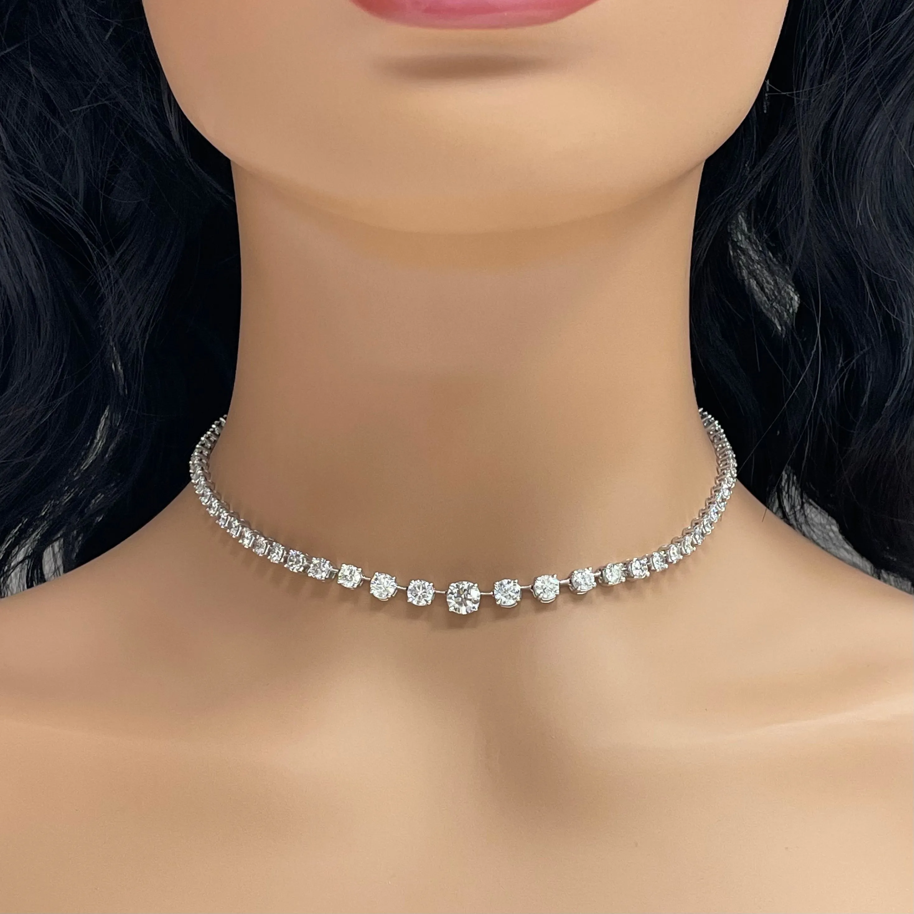 Graduated Space Riviera Tennis Necklace (11.53 ct Diamonds) in Platinum
