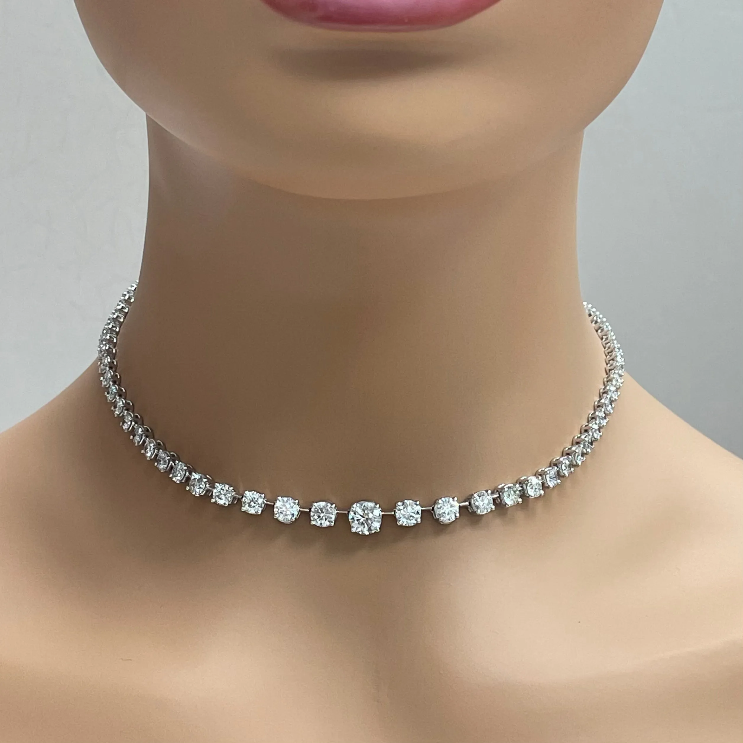 Graduated Space Riviera Tennis Necklace (11.53 ct Diamonds) in Platinum