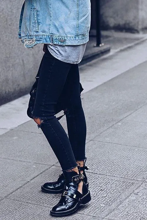 Hollow Leather Buckle Martin Boots