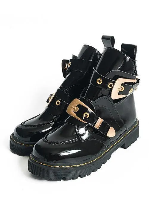 Hollow Leather Buckle Martin Boots