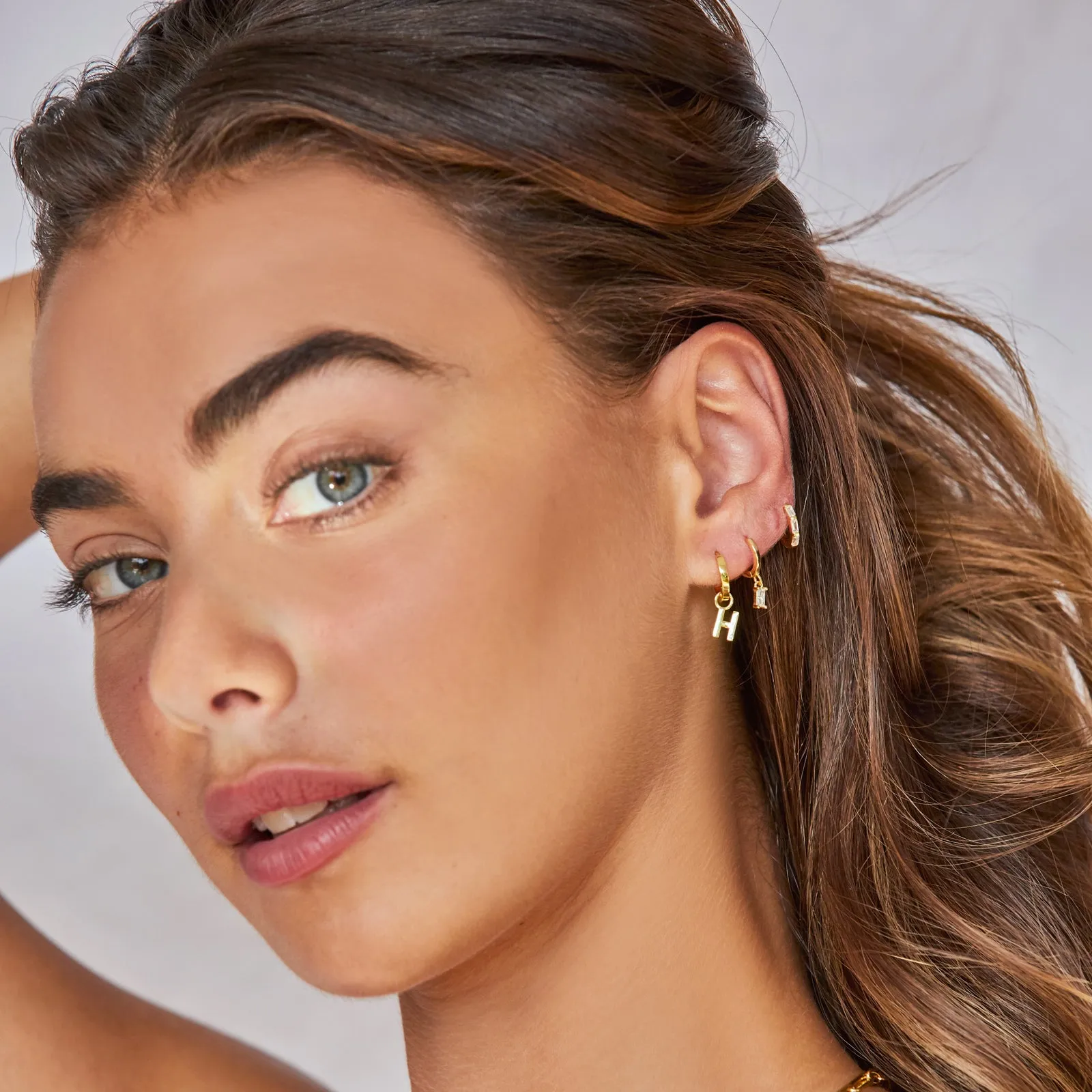Initial Gold Charm Earring