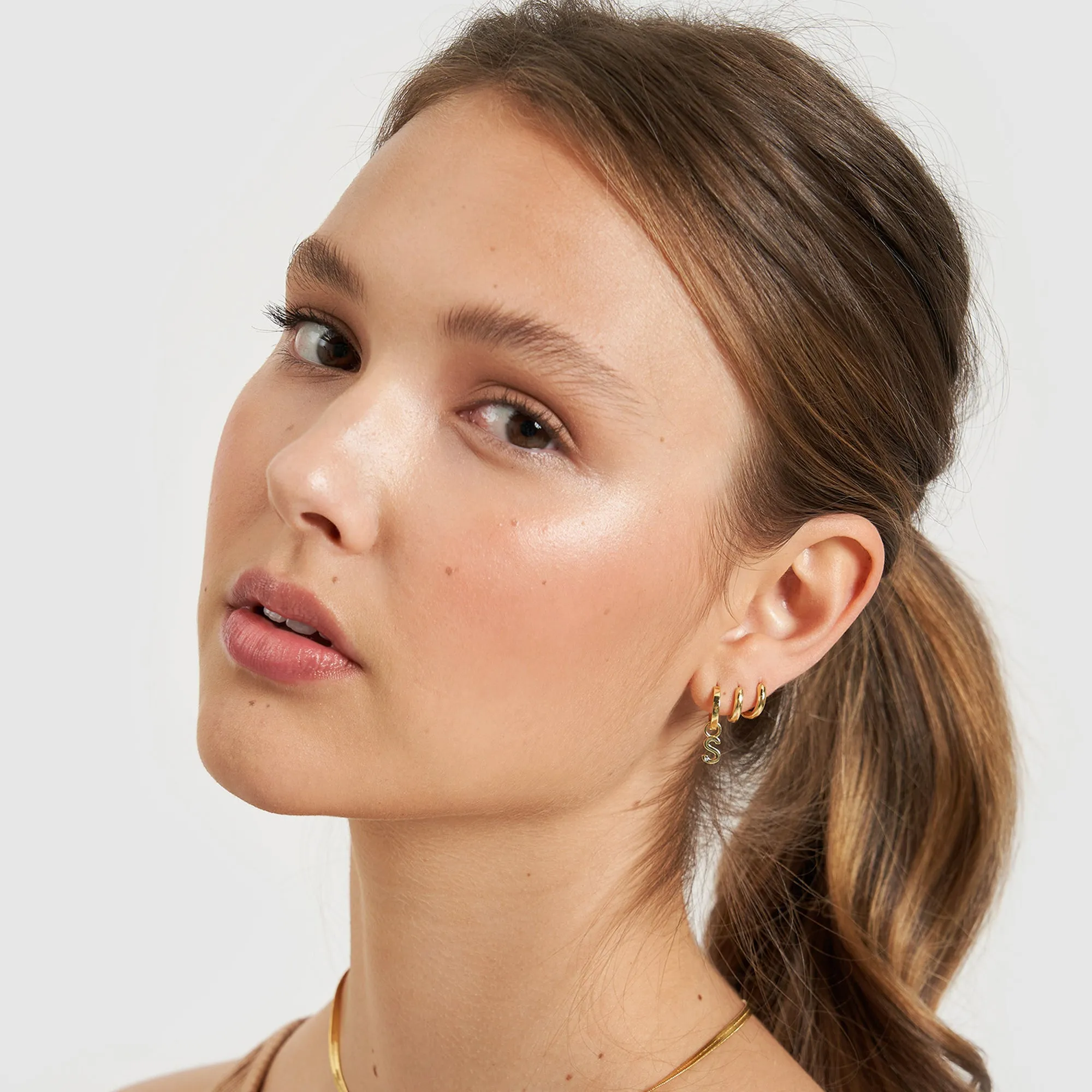 Initial Gold Charm Earring