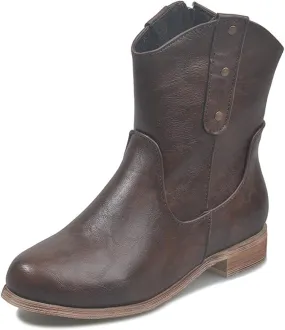 JFISQ Low Chunky Heel Western Boots Round Toe Flats Platform Boots Wide Fit Walking Boots Womens Ankle Boots Fashion Ladies Shoes Waterproof Retro Cowboy Boots for Ladies Boots