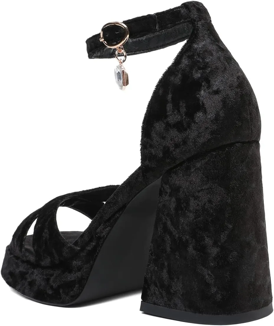 Joseywade Heeled Sandals Strappy Platform Chunky Block High Heels Round Open Toe 4 Inch Ankle Strap Sexy Work Dance Shoes