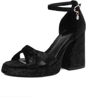 Joseywade Heeled Sandals Strappy Platform Chunky Block High Heels Round Open Toe 4 Inch Ankle Strap Sexy Work Dance Shoes