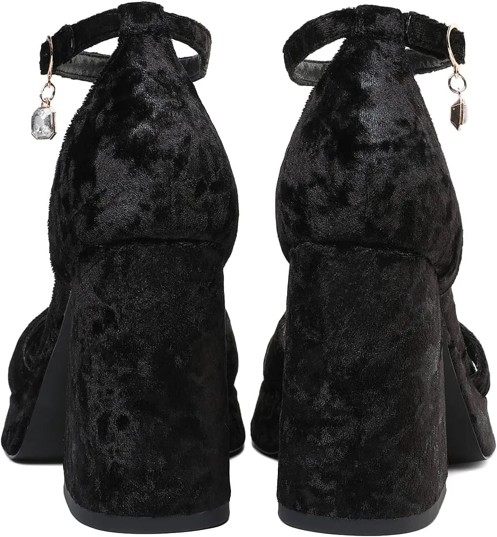 Joseywade Heeled Sandals Strappy Platform Chunky Block High Heels Round Open Toe 4 Inch Ankle Strap Sexy Work Dance Shoes