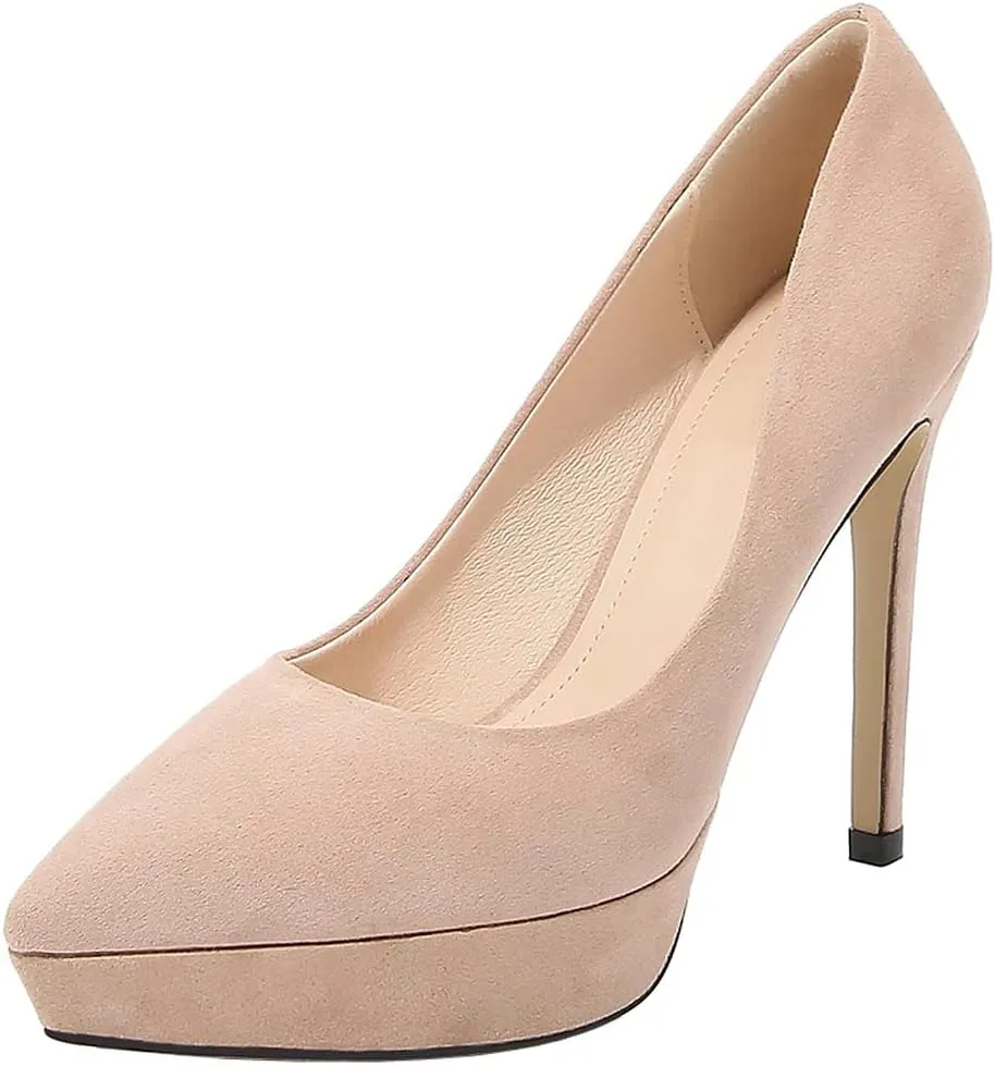 KOKOMOMO Womens Faux Suede Pointed Toe Platform Stiletto High Heel Pumps